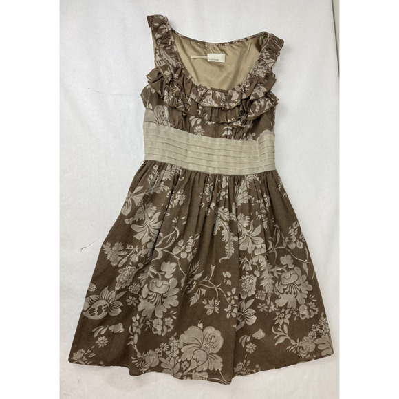 Anthropologie Burlapp Cottagecore Neutral Floral Print Dress Ruffle Scoop Small - Picture 4 of 11